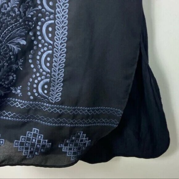 Anthropologie Ranna Gill Black Bohemian Tunic Top Hippie Size XS Blouse Printed - Picture 7 of 12